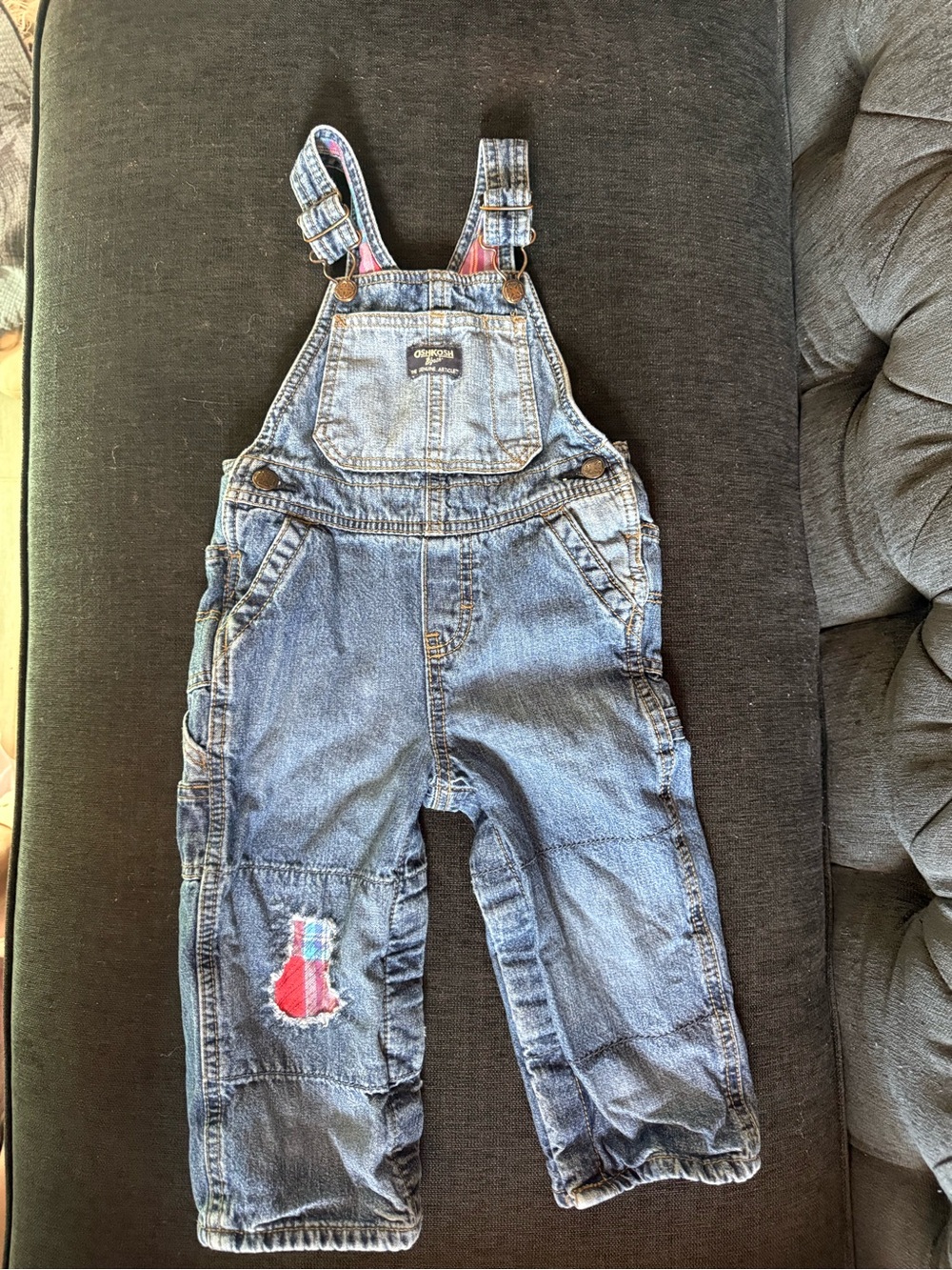 OshKosh B'gosh Blue Denim Kids Overalls with Red Patch